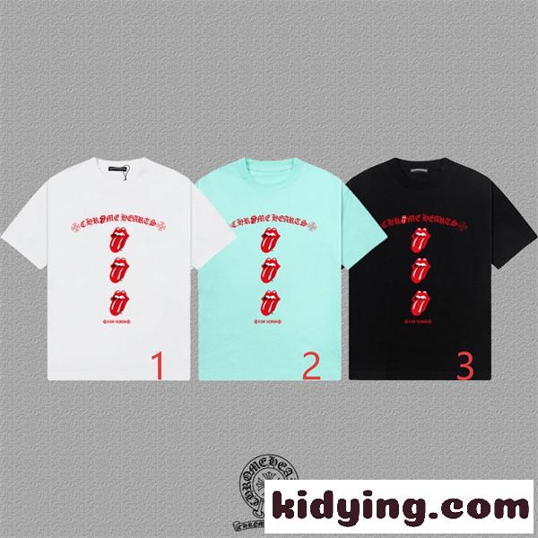 ミントグリーン Tシャツ Chrome Hearts リップロゴ クロムハーツ コピー 半袖 丸首 レッドグラフィック カジュアルトップス-3