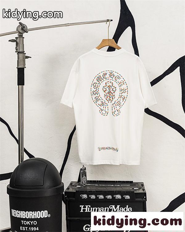 半袖Tシャツ Chrome Hearts コピー メンズ レディース 刺繍クロス バックプリント 大判ロゴ カラフル刺繍 綿素材 通気性 クルーネック オーバーサイズ ゆったり ストリート系 韓国ファッション ユニセックス 夏新作 人気 クロムハーツ-6