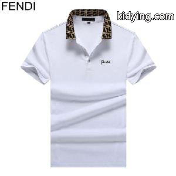 フェンディ tシャツ コピーFENDI赤字超特価安いtシャツメンズ半袖立つ襟デザインオフィスブラックホワイト赤色-1