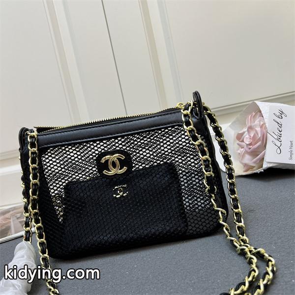 ブラック メッシュデザイン チェーンアクセント シャネル スーパーコピー ショルダーバッグ Chanel 2025秋冬-3