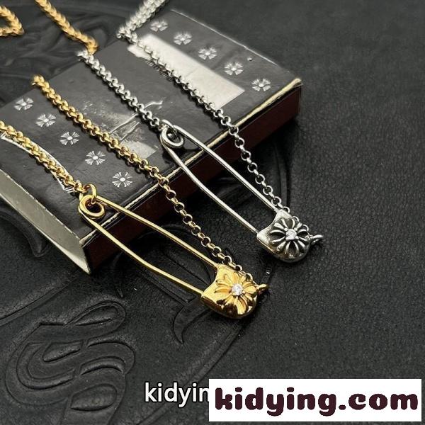 CHROME HEARTS コピー クロムハーツ コピー セーフティピンネックレス クロスフラワーモチーフ シルバーチェーン ペンダントアクセサリー-3