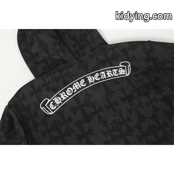クロムハーツ コピー Chrome Hearts パーカー プレミアム品質 ブラック フラワーモチーフ袖 上質素材 2025秋冬準備-7