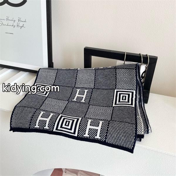 幾何 H ロゴ柄 シックモノクロ HERMES エルメス 偽物 マフラー 秋冬高品質アクセサリー-1