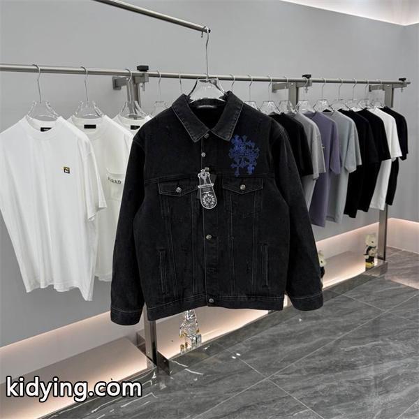 CHROME HEARTS コピー 高級 クラシック デニムジャケット クロス刺繍 ストリートスタイル クロムハーツ-0