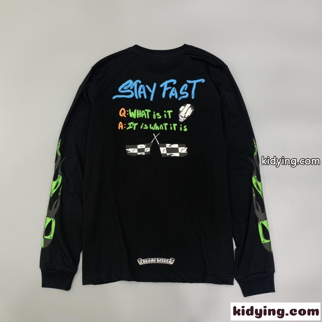 Chrome Hearts クロムハーツ コピー 長袖Tシャツ バックプリント STAY FAST ポケットデザイン ブラック 袖プリント ストリート クロムハーツ-1