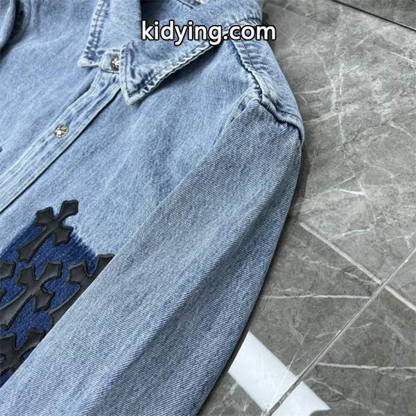 クロムハーツ コピー 上品 高品質 デニムシャツ クロス刺繍 ポケットデザイン CHROME HEARTS-0