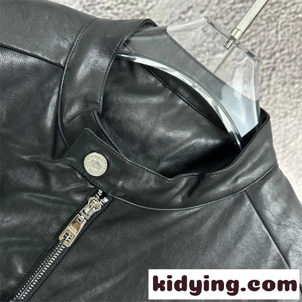 ブラックブルゾン レザー調 Dolce&Gabbana ドルチェガッバーナ スーパーコピー スタンドネック ジップアップ ファスナーポケット きれいめ-3