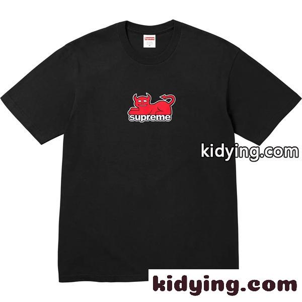 ブラック 半袖Tシャツ Supreme デビルロゴ シュプリーム コピー クルーネック ストリートトップス-2