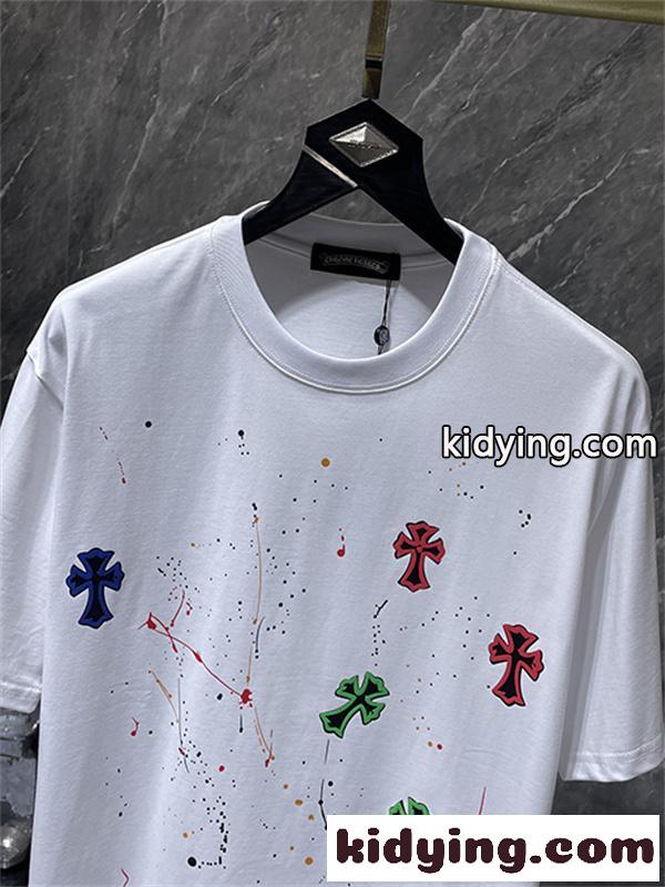 ブラック 半袖Tシャツ Chrome Hearts クロムハーツ コピー トーンオンサークルロゴ バックプリント クルーネック ゆったりシルエット-6