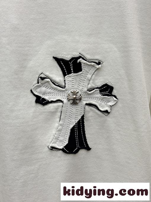 ディープグリーン 半袖Tシャツ Chrome Hearts クロムハーツ コピー 胸元サークルロゴ 同色刺繍調 クルーネック ゆったりシルエット-8