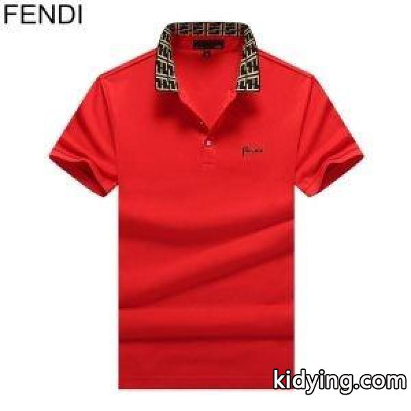 フェンディ tシャツ コピーFENDI赤字超特価安いtシャツメンズ半袖立つ襟デザインオフィスブラックホワイト赤色-2