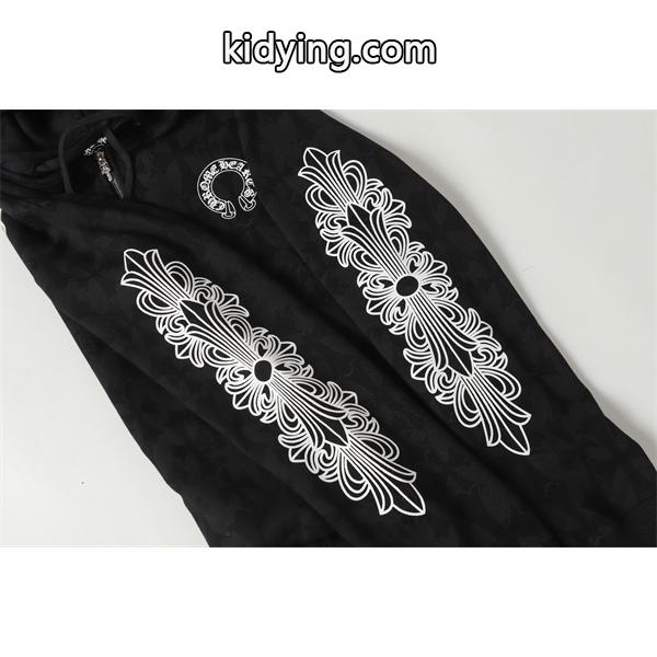 クロムハーツ コピー Chrome Hearts パーカー 売れ筋 ブラック 総柄 × フラワーモチーフ 存在感デザイン 2025秋冬コーデ-4