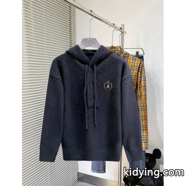 BALENCIAGA コピー ニットパーカー ブラック ボタン付き クラシックロゴ 高品質 ウール混 カジュアル バレンシアガガ-0