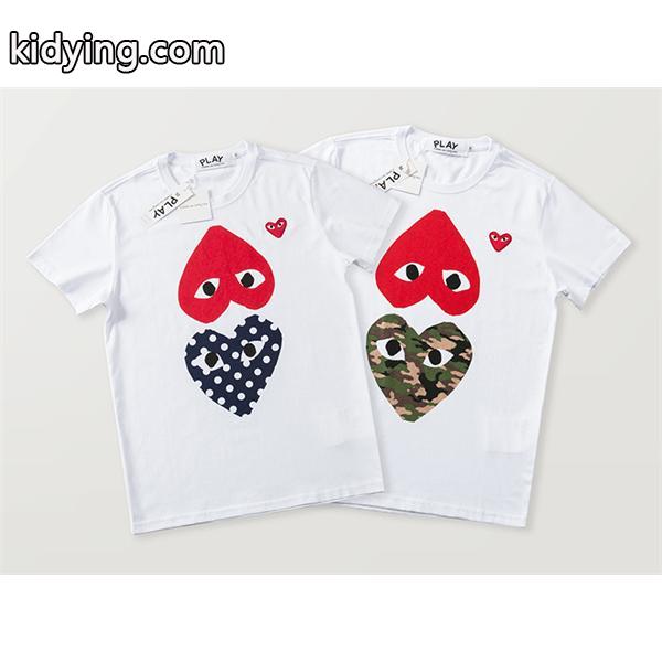 ギャルソン白ｔシャツ ネービーとカモフラージュ柄ブランドロゴ2色展開 男女共に着用が可能-0