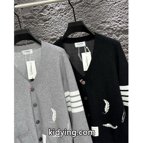 トムブラウン Thom Browne コピー 秋冬お洒落な 人気 グレー × ブラック 2 色 フェザー刺繍 カーディガン-3