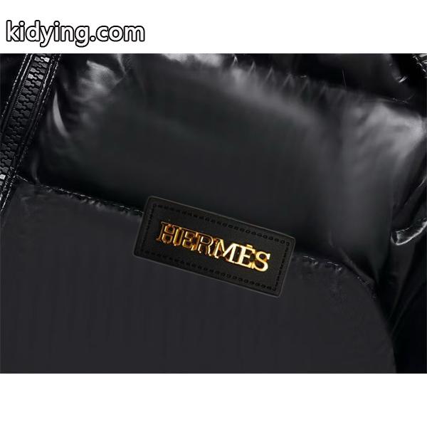 2025秋冬 オレンジロゴ 深色ブラック ダウンジャケット お洒落 トレンド注目 HERMES エルメス コピー-2