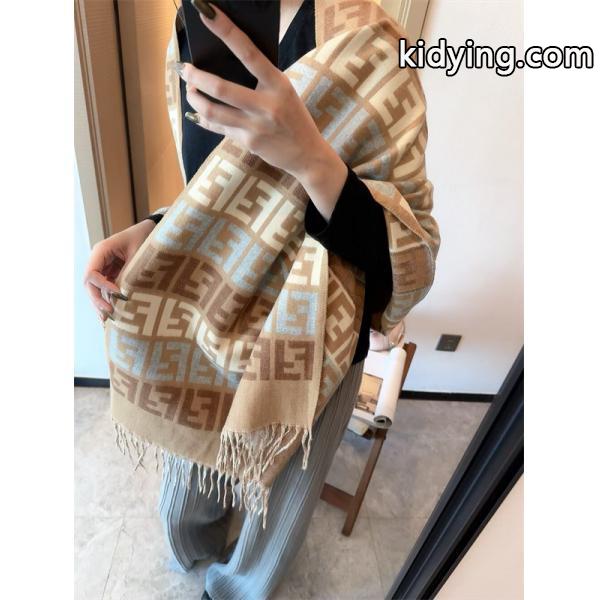FENDI フェンディ 2025秋冬新作 FFカリグラフィー リバーシブル ウールカシミヤマフラー 65×195cm-1