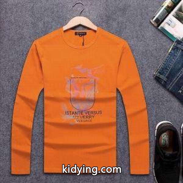肌触りの良いヴェルサーチメンズ 長袖ＴシャツVERSACEプリントカットソーインナートップス-1