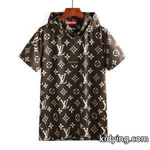 2018春夏最新入荷SUPREME x Louis Vuittons シュプリーム コピー Ｔシャツ 大人気新作Hot couple Section 赤色 帽子付き 半袖 Ｔシャツ メンズ-1