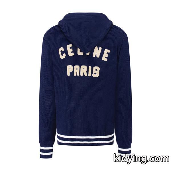 セリーヌ コピー 2025秋冬 CELINE ネイビー フーディー 保温 快適 着心地-1