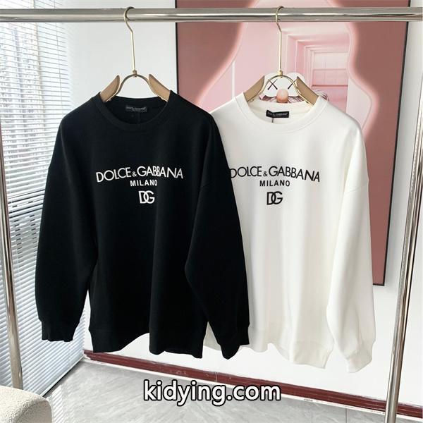 DOLCE & GABBANA コピー 秋冬 お洒落 ブラック × ホワイト 2 色 大ロゴ 円领 スウェット ドルチェ & ガッバーナ-0