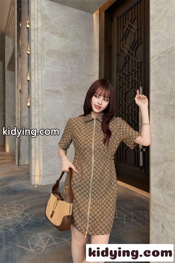 春夏新作 シャツカラーワンピース ジップデザイン GUCCI グッチ コピー ワンピース エレガント お出かけコーデ-3