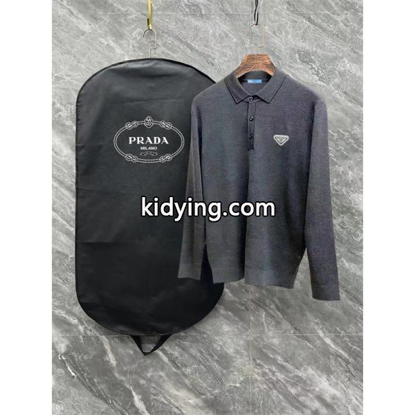 ブラック / グレー セーター POLO クラシック三角ロゴ 2025秋冬洗練 プラダ PRADA コピートップス-1