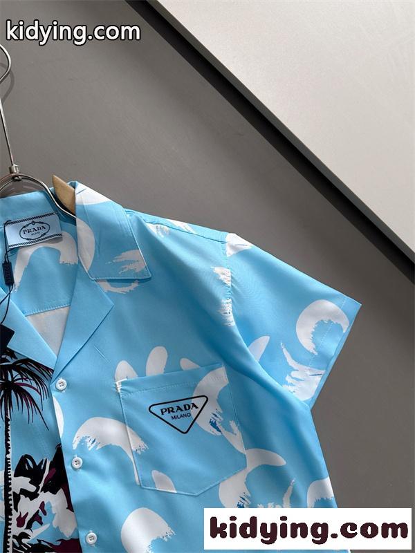 プラダ スーパーコピー 半袖 シャツ 激安 ブルー 海辺 カジュアル ファッション PRADA-2