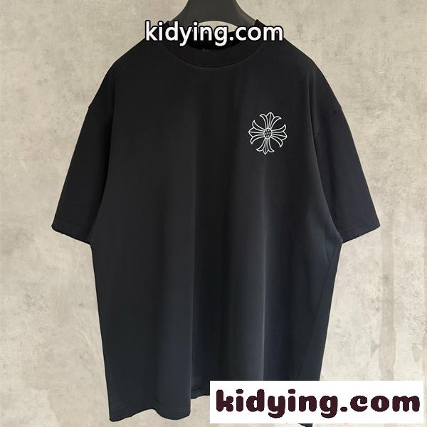 Tシャツ 半袖 ポイント ビッグシルエット ブラック シンプル CHROME HEARTS クロムハーツ コピー-0