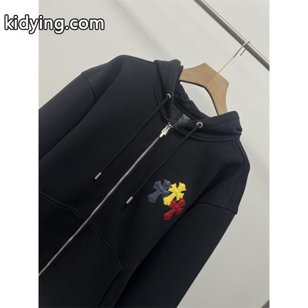 季節限定 ブラック カラフル クロス刺繍デザイン Chrome Hearts クロムハーツ スーパーコピー パーカー 裏起毛-1