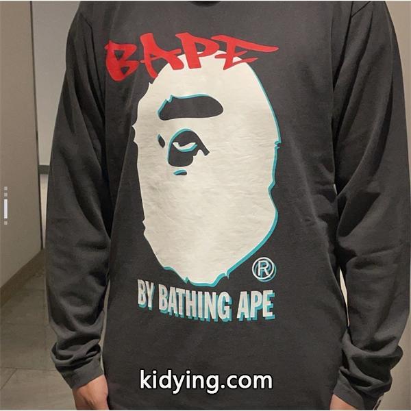 ベージュ グラフィティ 猿人头 長袖 T シャツ ベイプ BAPE コピー 秋冬ストリートトレンディ-1