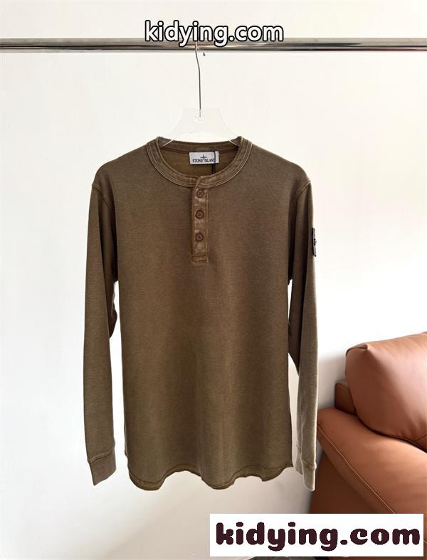 STONE ISLAND ストーンアイランド コピー 2026新作 ロンT 長袖Tシャツ ヘンリーネック 無地 カットソー-6