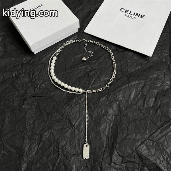 CELINE セリーヌ 偽物 パール＆CELINEロゴ 2025秋冬モードチョーカーネックレス-1