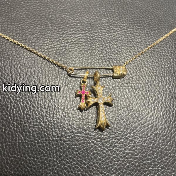 大人気 CHROME HEARTS スーパーコピー  ネックレス ゴールドクロス ダイヤモンド付き ピンクストーン クロムハーツ-0