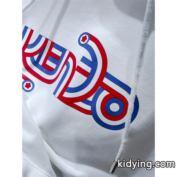 ホワイト レッド&ブルー ロゴプリント パーカー ケンゾー KENZO 偽物 秋冬 クリーン モダンな 注目-5