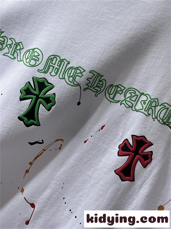 ブラック 半袖Tシャツ Chrome Hearts クロムハーツ コピー トーンオンサークルロゴ バックプリント クルーネック ゆったりシルエット-8