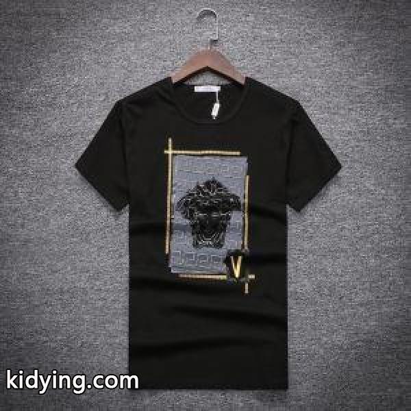 VERSACE ロゴ Tシャツ 吸汗速乾 ヴェルサーチ コピー トップス 爽やか 着き心地 18夏最新入荷 男性服-0