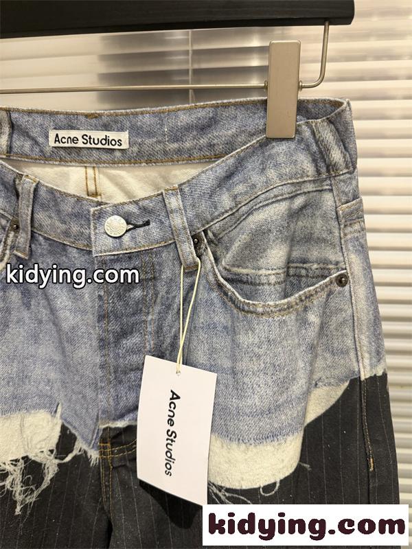 ツートーン切替 ヴィンテージ加工 ストレートシルエット Acne Studios アクネストゥディオズ コピー ワイドデニムパンツ-3