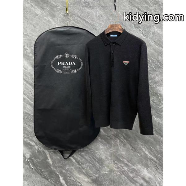 ブラック / グレー セーター POLO 三角ロゴ 2025秋冬シャープ プラダ PRADA 偽物 トップス 定番-2