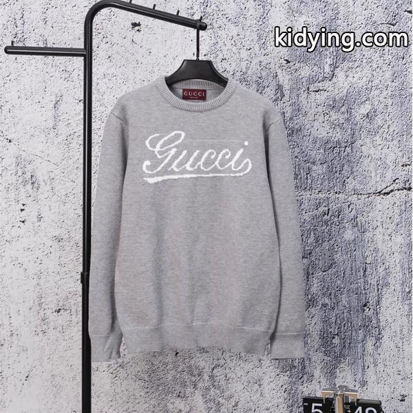 グッチ スーパーコピー ロゴ刺繍 クルーネック スウェット ニット グレー メンズ シンプル GUCCI-0