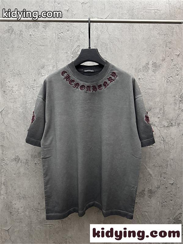 グリーン 半袖Tシャツ Chrome Hearts クロムハーツ コピー ネックゴシックロゴ ウォッシュグラデーション クロスワッペン風 ゆったりシルエット-3