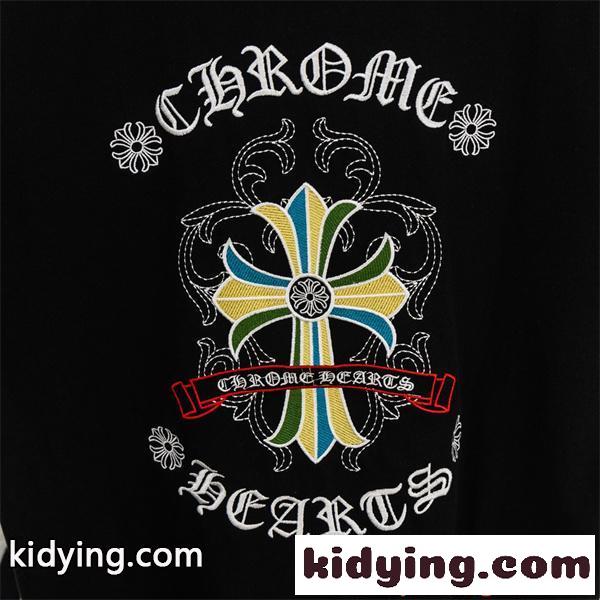 激安 半袖トップス レザークロス クロムハーツ コピー Chrome Hearts 切替Tシャツ バックロゴ ビッグシルエット 快適コットン カジュアル ストリート 韓国風 男女兼用 おしゃれ-6