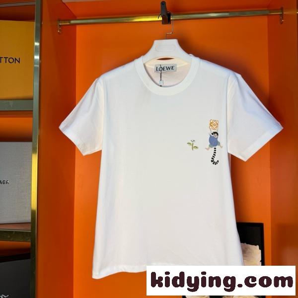 LOEWE ロエベ アナグラム キャラクタープリントTシャツ 高密度コットン 立体表現 デイリー カジュアル 売れ筋 ユニセックス-0