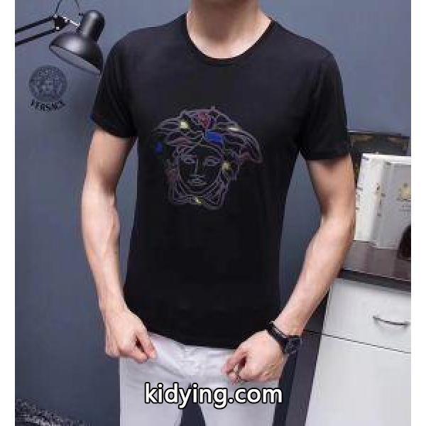 品質保証豊富なVERSACEヴェルサーチ激安爆買い得価ロゴ付きメンズクルーネックtシャツ-0