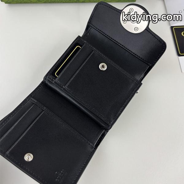 GUCCI スーパーコピー 三つ折り財布 シンプルデザイン ブラックレザー GGロゴ 高品質N級品 グッチ-1