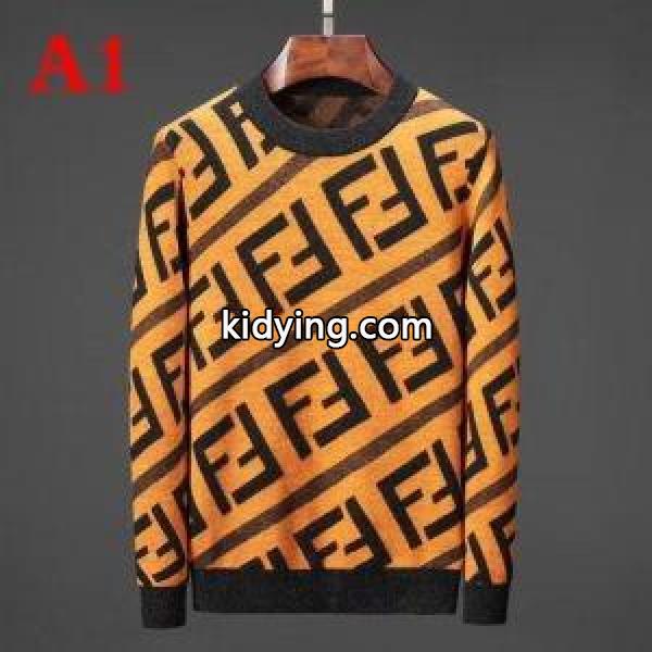 【FENDI】◆SALE◆「フォーエバーフェンディ」セーター◆大人気フェンディ コピー定番のアメカジプリントイエロブラウン-0
