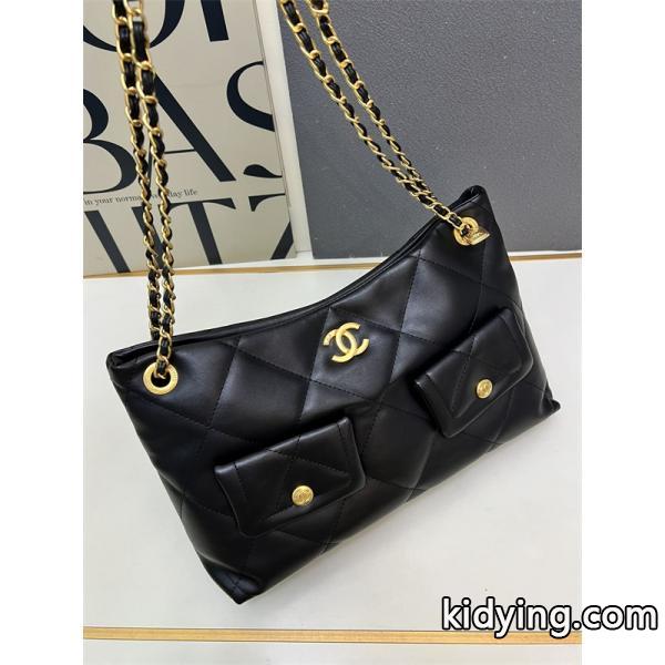 ブラックレザー ダブルポケット CHANEL シャネル ショルダーバッグ コピー レディース ユーティリティ-2
