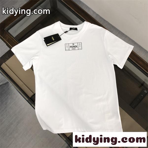 FENDI 洗練 スクエアロゴ フェンディ コピー ホワイト 半袖 Tシャツ ミニマル シンプル きれいめ-0
