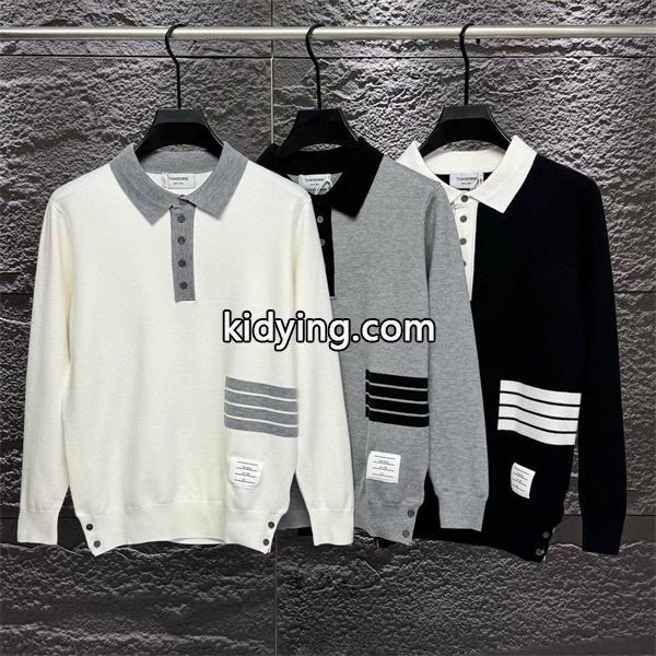 トムブラウン Thom Browne コピー 秋冬トレンド 万能 ホワイト × グレー × ブラック 3 色 POLO セーター-0