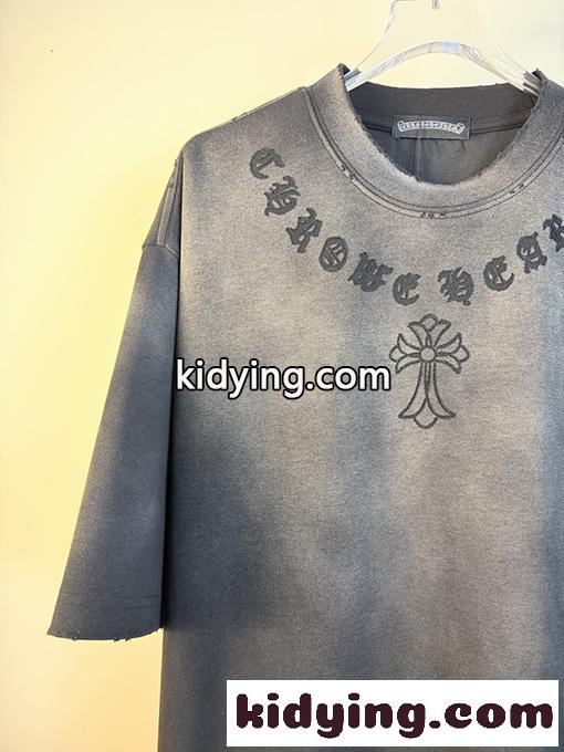 グラデーション 半袖Tシャツ Chrome Hearts クロムハーツ コピー ゴシックロゴ クロスモチーフ ウォッシュ加工 ルーズフィット ブラック-4